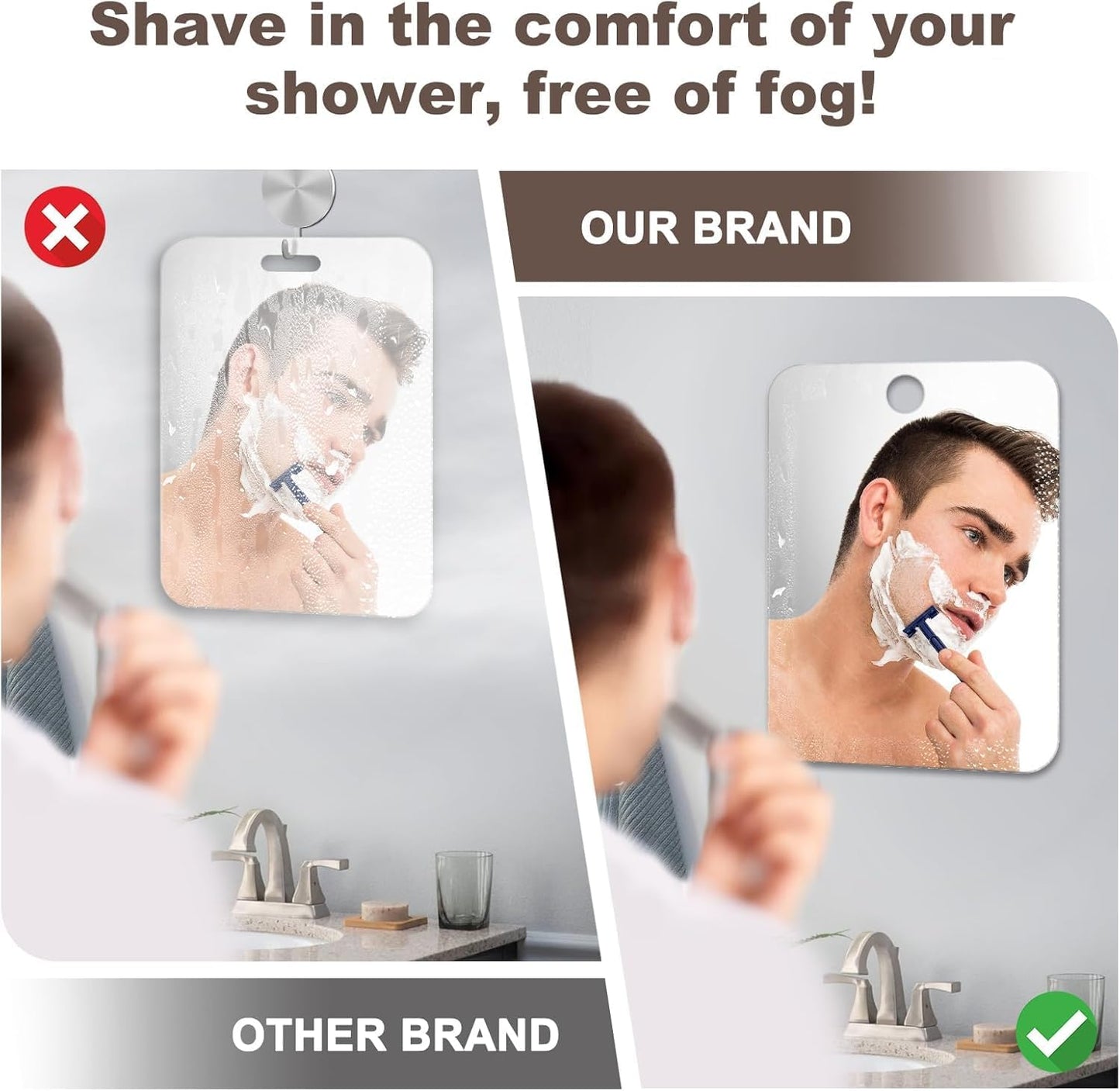 Shower Mirror Fogless for Shaving Anti-Fog Frameless Wall Hanging Makeup,11.02" L X 7.87" W,Grey