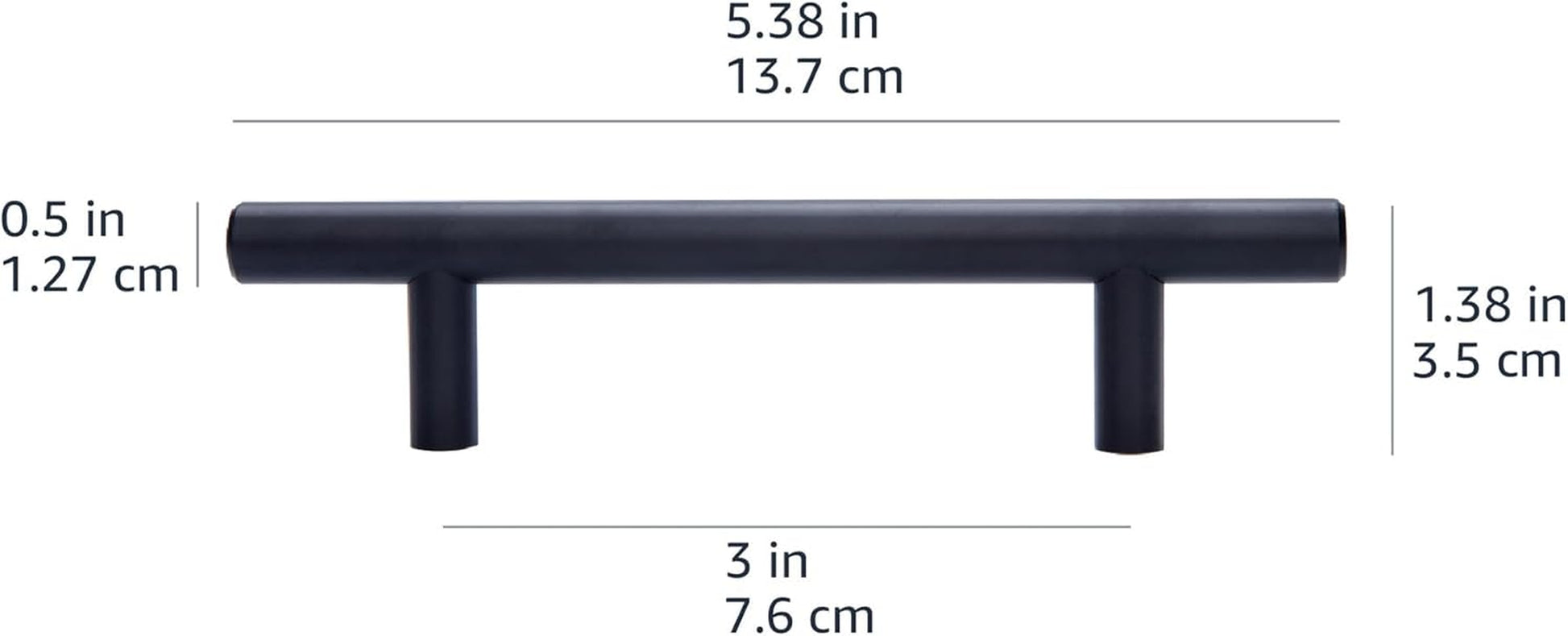 Euro Bar Cabinet Handles, Drawer Pulls, 5.38-Inch Length, 3-Inch Hole Center, 1/2-Inch Diameter, Matte Black, 10-Pack, AB1500-FB-10
