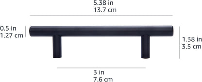 Euro Bar Cabinet Handles, Drawer Pulls, 5.38-Inch Length, 3-Inch Hole Center, 1/2-Inch Diameter, Matte Black, 10-Pack, AB1500-FB-10