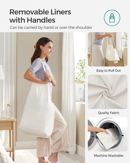 Laundry Hamper with Lid, 110L Clothes Hamper with 2 Removable Liner Bags, 6 Mesh Bags, Wicker Laundry Basket, Double Laundry Hamper for Bathroom, 13 X 22.4 X 23.6 Inches, Natural ULCB52NL