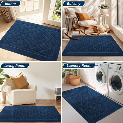 Dirt Trapper Door Mat 20" X 32", Doormat Non-Slip Entryway Rugs Washable, Dog Door Mat Stain Resistant and Absorbent Welcome Floor Mat for Front Back Door, Mud Wet Shoes & Paws, Navy Blue