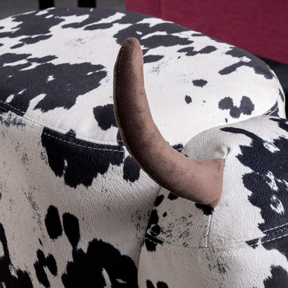 Bessie Patterned Velvet Cow Ottoman, Black and White Cow Hide / Natural