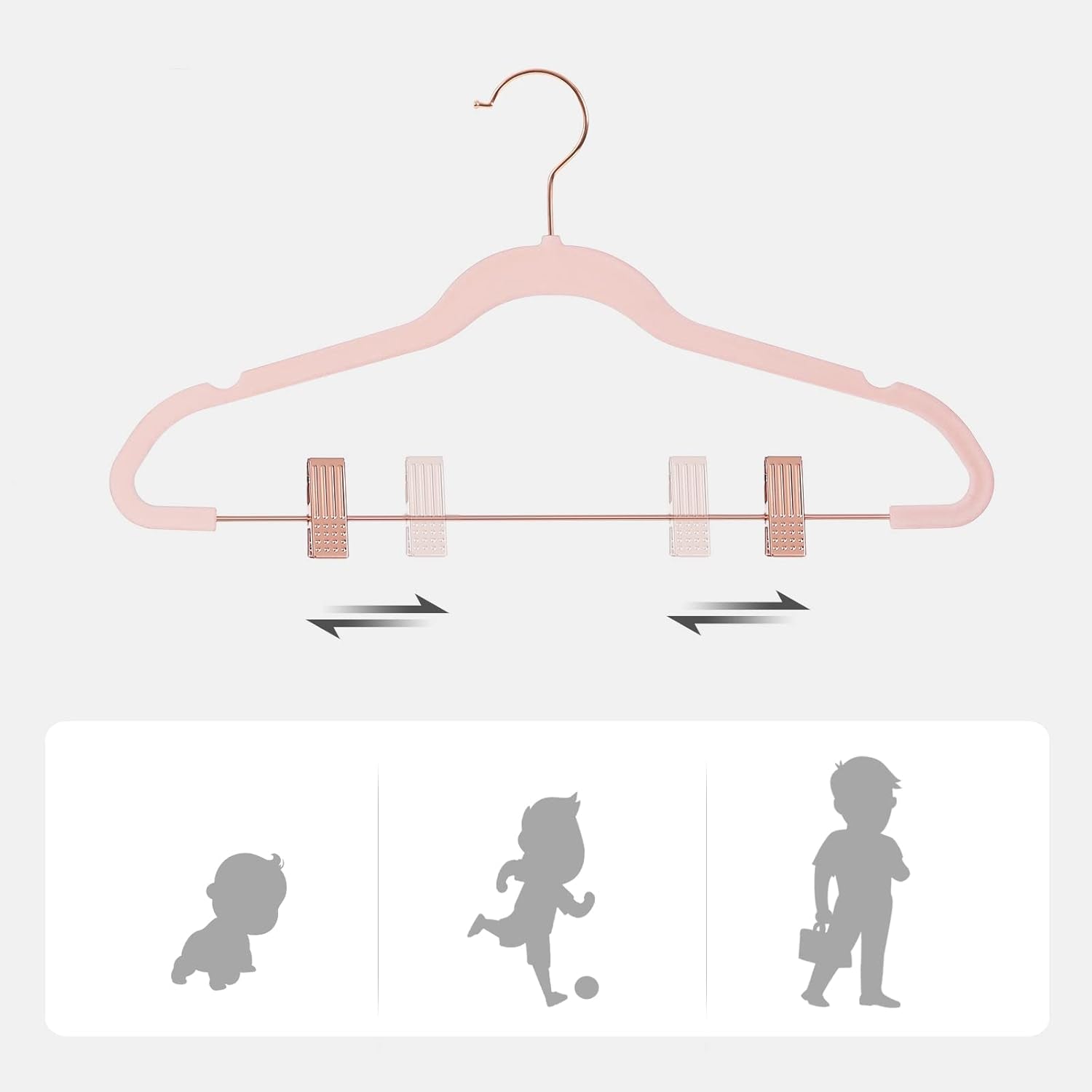 24 Pack Pants Hangers, 16.7 Inch Coat Hangers with Rose Gold Colored Movable Clips, Heavy-Duty, Non-Slip, Space-Saving, for Pants, Skirts, Dresses, Light Pink UCRF14PK24