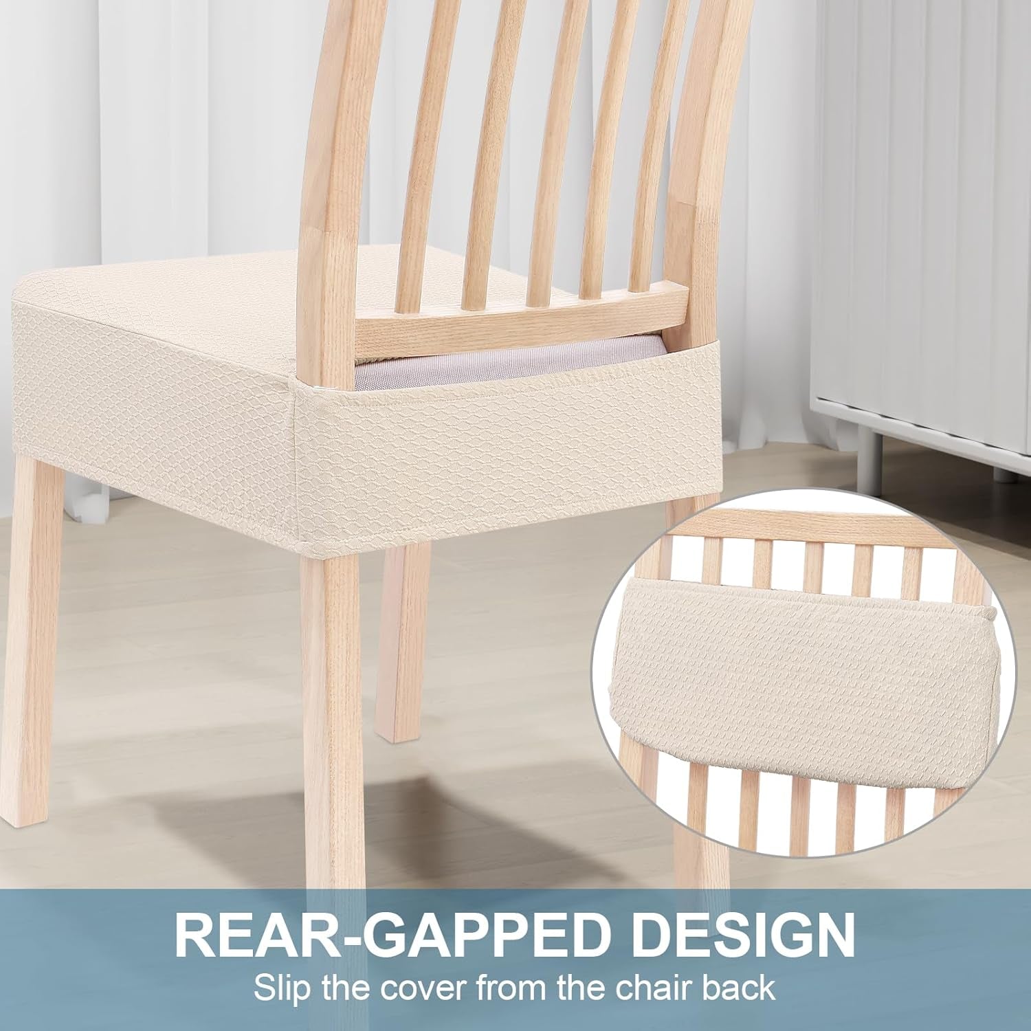 Stretch Jacquard Seat Covers for Dining Room Chairs Set of 4, Removable Washable Chair Seat Protector Slipcovers, No Rear Covers, Beige
