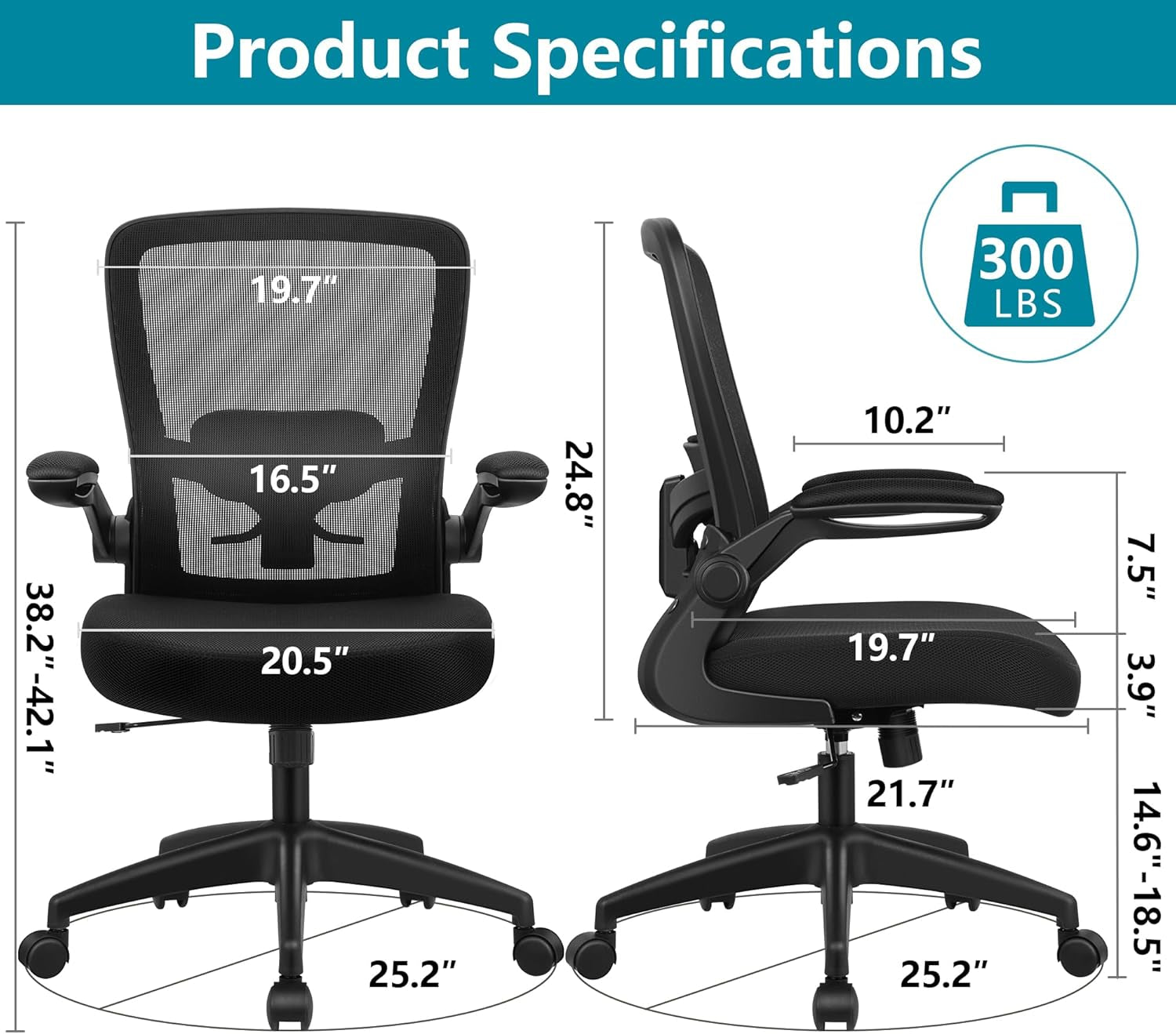 Office Chair, Ergonomic Desk Chair Breathable Mesh Chairs Adjustable High Back Lumbar Support Flip-Up Armrests, Executive Rolling Swivel Comfy Computer Chairs Home Office Black