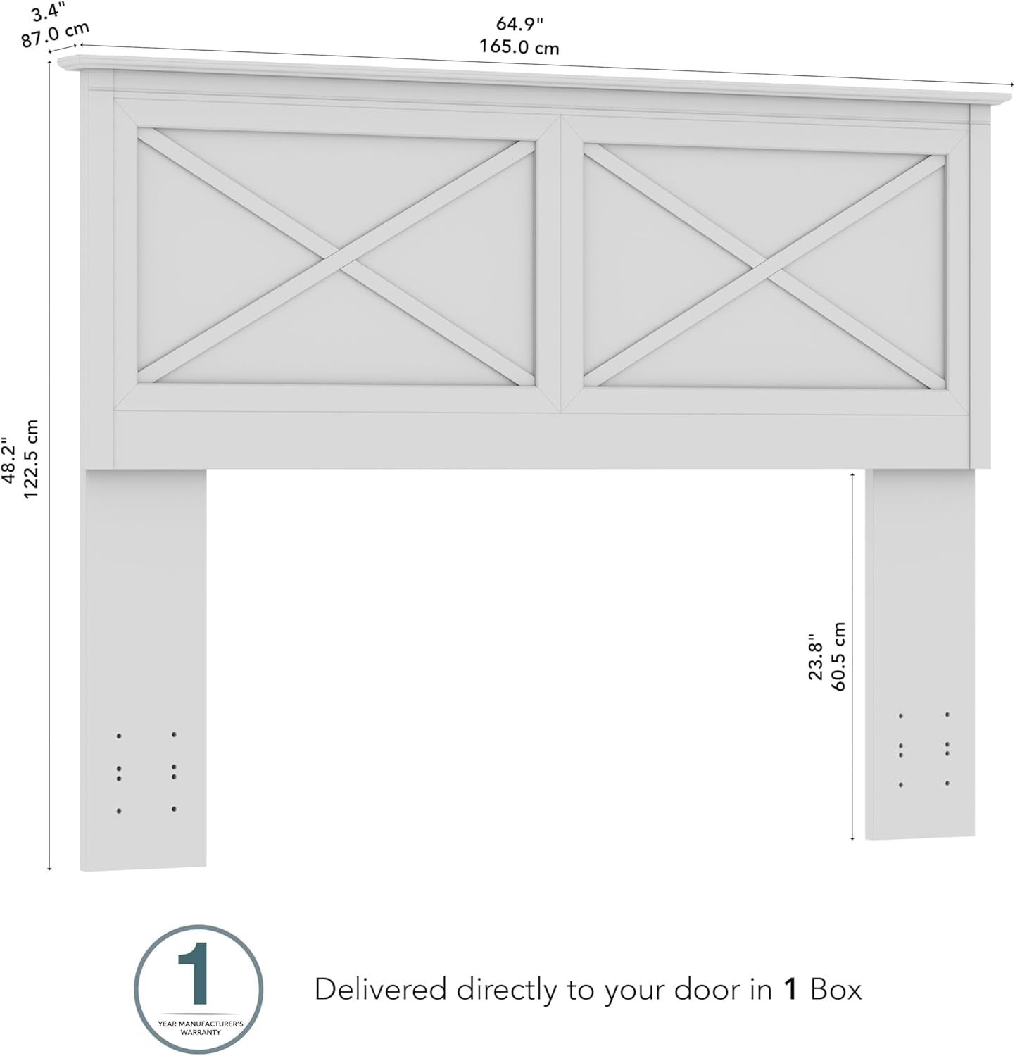 Full/Queen Headboard, Farmhouse X Design Head Board for Full or Queen Size Bed Frame, Frame and Mattress Not Included, Modern Bedroom Furniture, Key West Collection, Pure White Oak