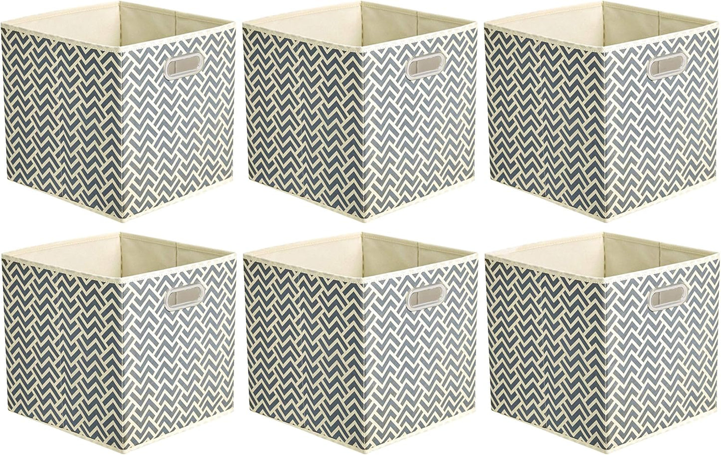 Collapsible Storage Bins with Handle, Space-Saving, Breathable Cube Organizer, 10.5" X 10.5" X 11", Chevron Grey, 6-Pack