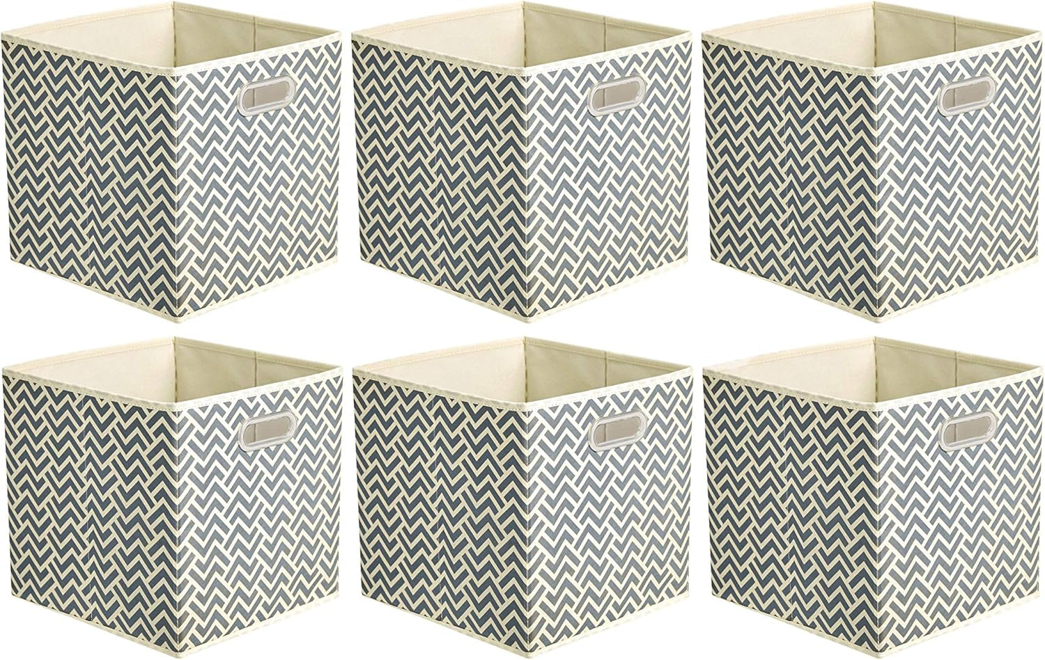 Collapsible Storage Bins with Handle, Space-Saving, Breathable Cube Organizer, 10.5" X 10.5" X 11", Chevron Grey, 6-Pack
