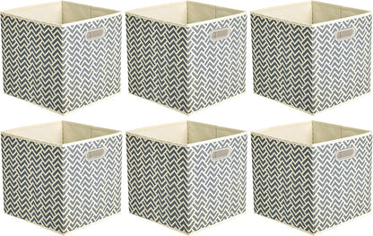 Collapsible Storage Bins with Handle, Space-Saving, Breathable Cube Organizer, 10.5" X 10.5" X 11", Chevron Grey, 6-Pack