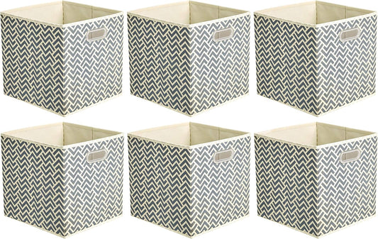 Collapsible Storage Bins with Handle, Space-Saving, Breathable Cube Organizer, 10.5" X 10.5" X 11", Chevron Grey, 6-Pack