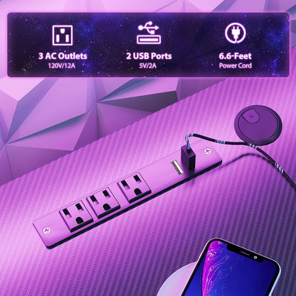 32 Inch Small Gaming Desk with LED Lights & Power Outlets, Computer Desk Gaming Table with Monitor Shelf, Gamer Desk with Carbon Fiber Texture, Kids Boys Desk Gift for Men
