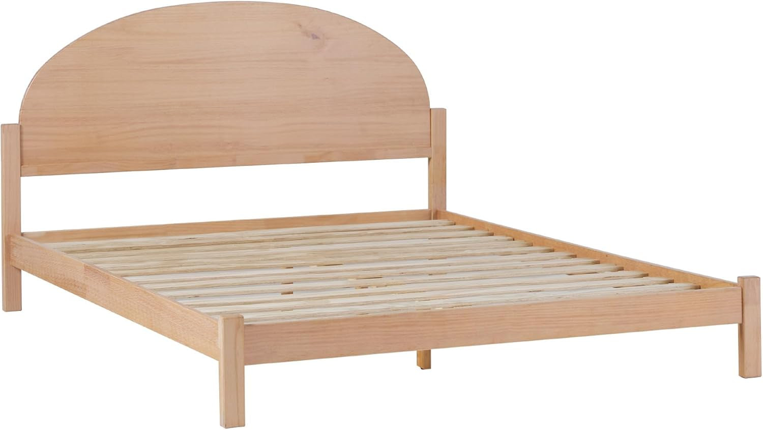 Queen Boho Arched Headboard Solid Wood Bed, Queen Size, Cerused White