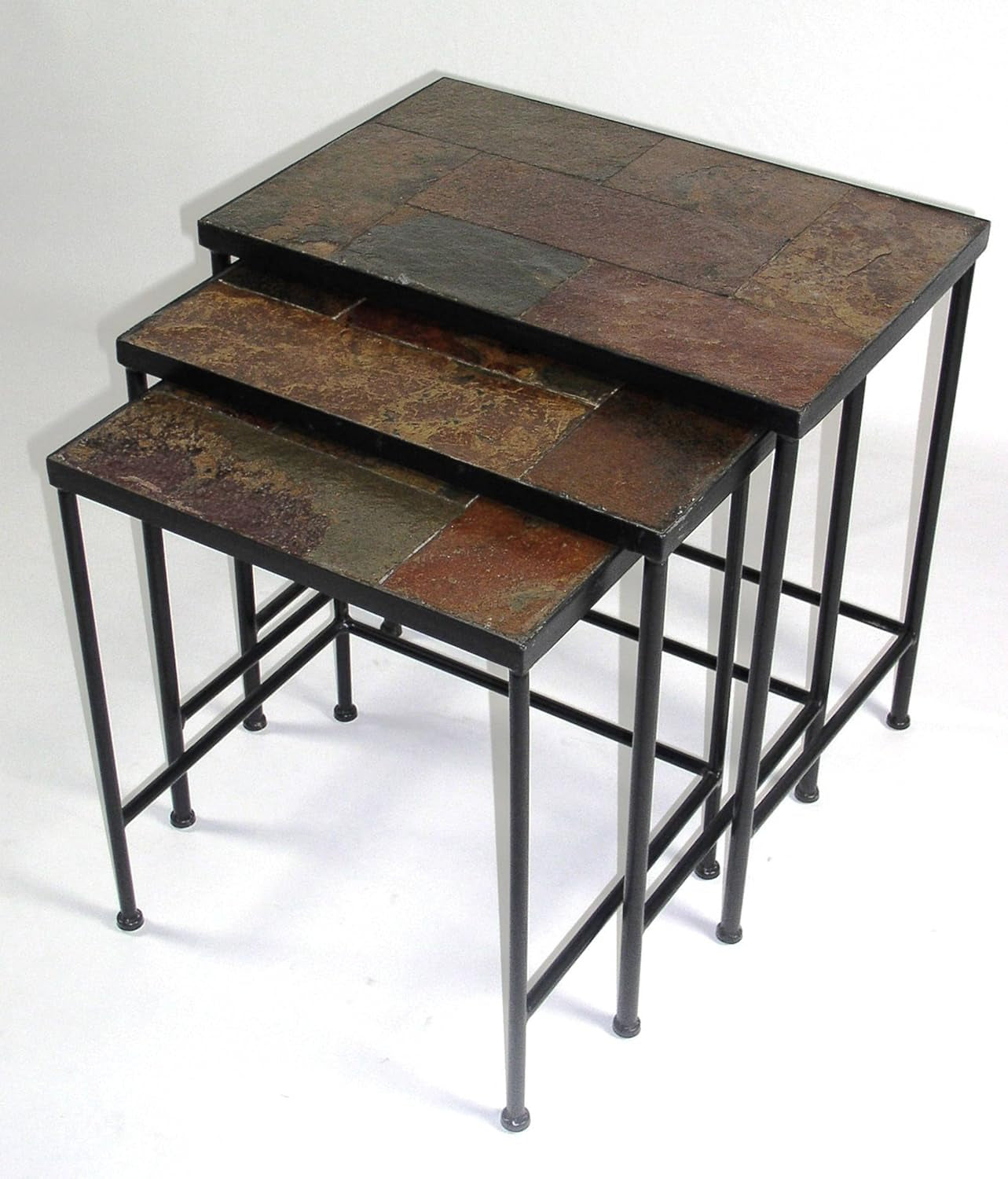 Nesting Tables Set of 3, End Tables with Slate Table Top, Solid Real Stone, Side Table, Accent Table