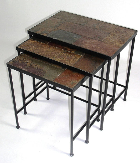 Nesting Tables Set of 3, End Tables with Slate Table Top, Solid Real Stone, Side Table, Accent Table