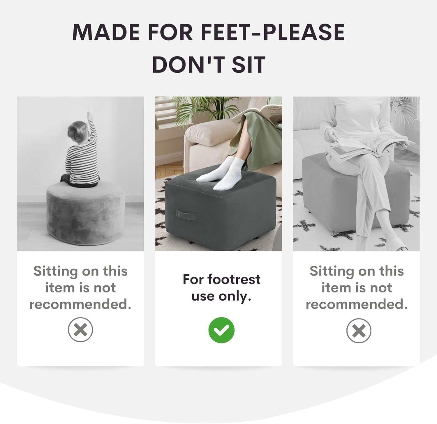 Square Stuffed Pouf Ottoman Foot Rest, Floor Pouf Foot Stool with Foam Chunk Filling, Soft Stuffed Ottoman Footrest for Living Room, Light Grey