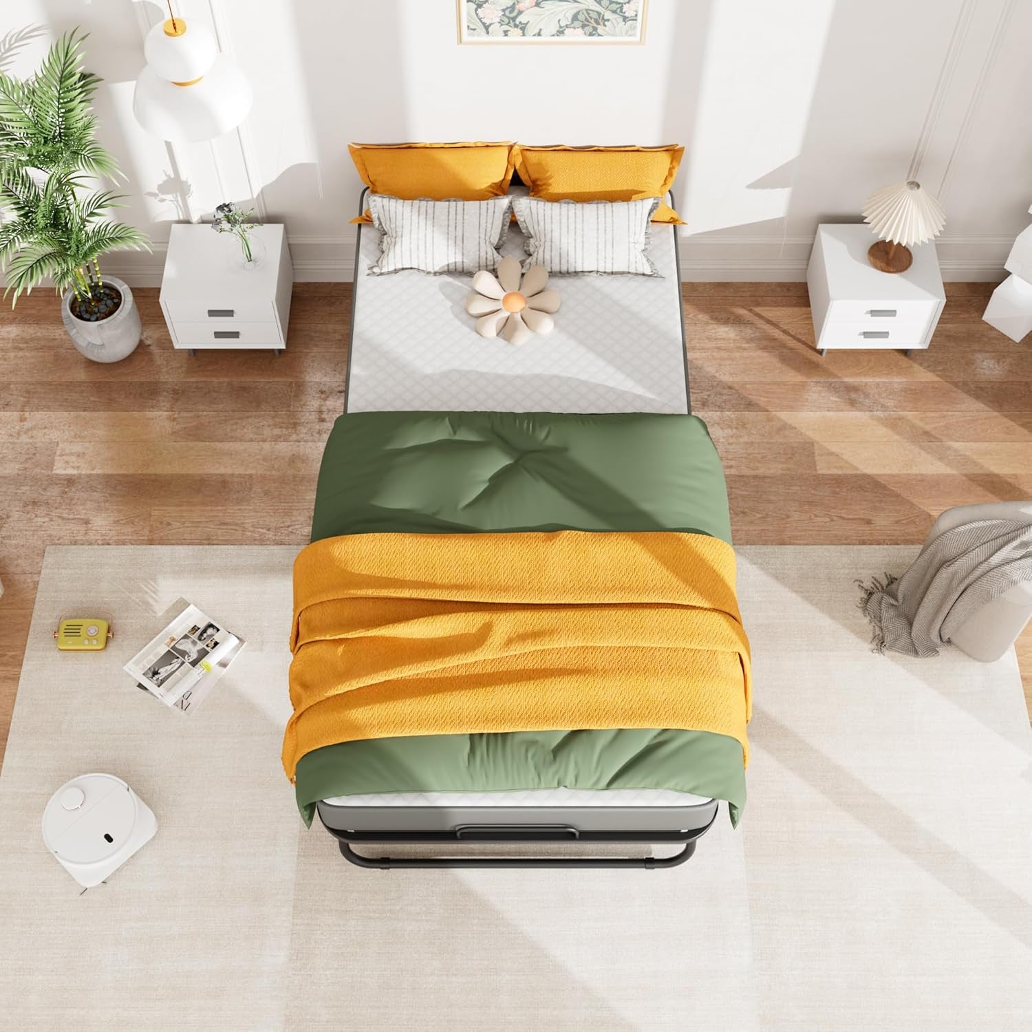 Folding Bed with 5 Inch Mattress, 75” X 38” Portable Rollaway Bed with Memory Mattress and Metal Frame for Adults,Guest, Twin Size,Cot Size