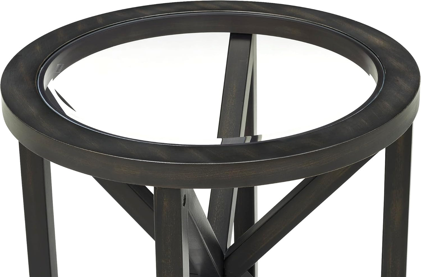 Modern Black Tempered Glass Side Table,Round End Table with Tempered Glass Top and Solid Wood Base.Simple & Modern round Table,Small Glass Tea Table for Living Room,Apartment,22.13In(Black)