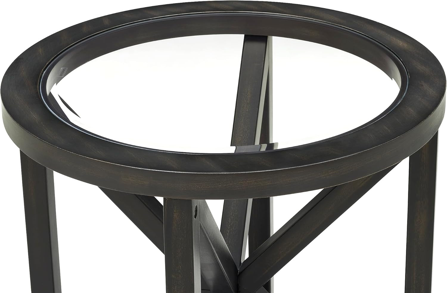 Modern Black Tempered Glass Side Table,Round End Table with Tempered Glass Top and Solid Wood Base.Simple & Modern round Table,Small Glass Tea Table for Living Room,Apartment,22.13In(Black)