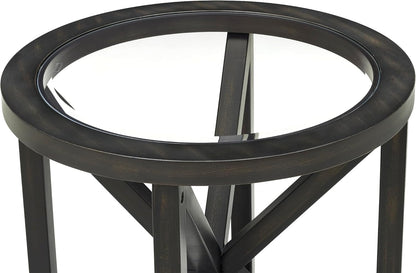 Modern Black Tempered Glass Side Table,Round End Table with Tempered Glass Top and Solid Wood Base.Simple & Modern round Table,Small Glass Tea Table for Living Room,Apartment,22.13In(Black)