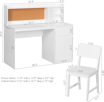 Kids Study Desk with Chair, Kids Desk and Chair Sets with Hutch and Storage Cabinet, Wooden Children Study Table, Student Writing Table Computer Workstation for 5-12 Years Old