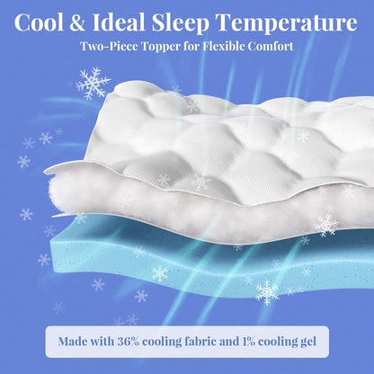Cooling 4 Lnch Queen Size Dual Layer Mattress Topper, 2 Inch Gel Memory Foam, 2 Inch Soft Pillow Top Pad, Guest Bedroom Essentials Mattresses Cover, Extra Comfortable Sleep and Back Pain Relief