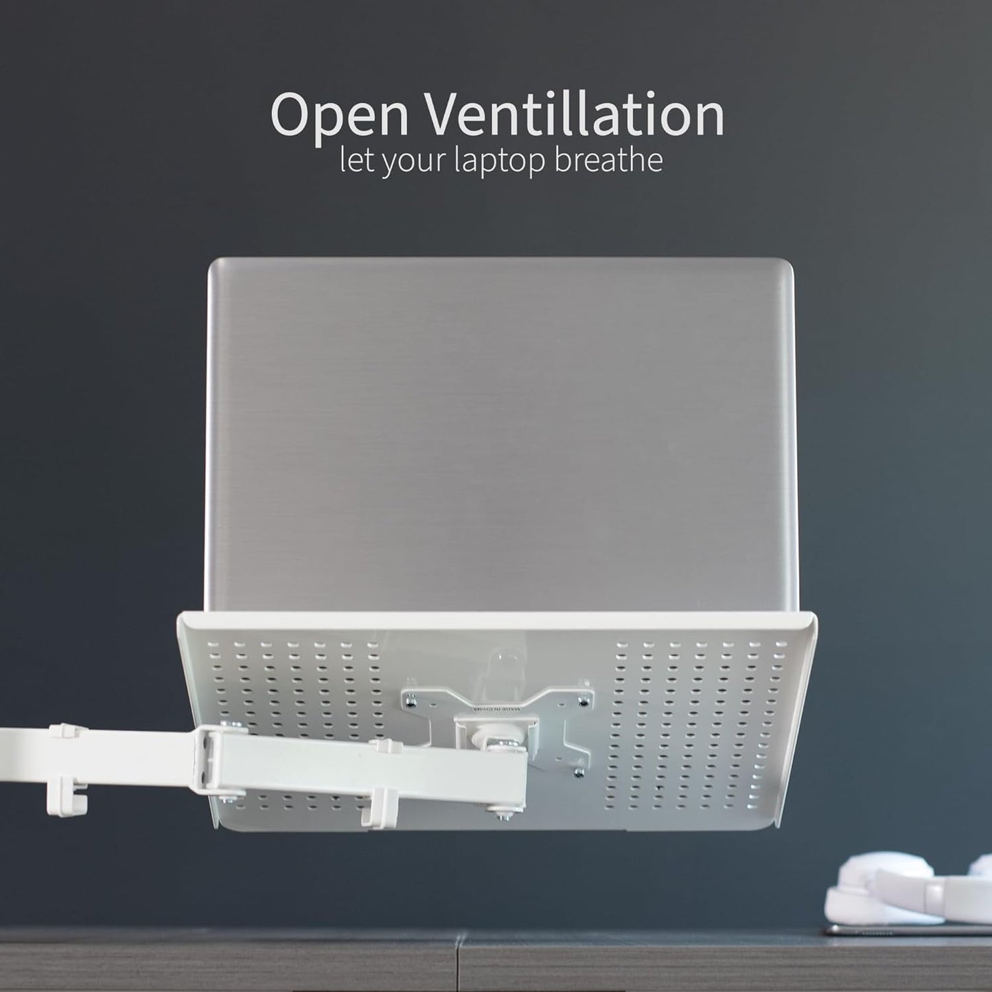 Fully Adjustable 13 to 32 Inch Single Computer Monitor and Laptop Desk Mount Combo, Stand with Grommet Option, Fits up to 17 Inch Laptops, White STAND-V002CW