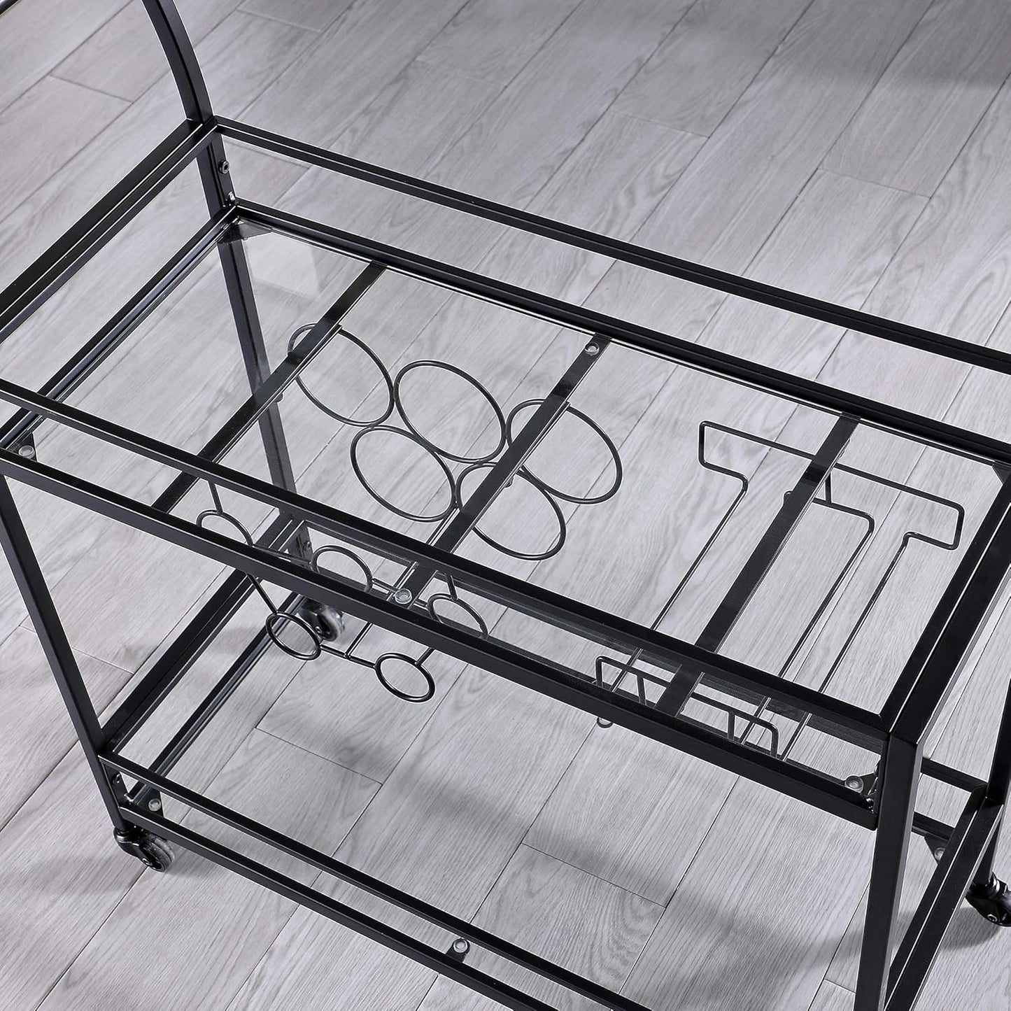 & Co. Black Francesca Bar Cart, 2 Tier Mobile Mini Bar, Kitchen Serving Cart and Coffee Station with Storage for Wine and Glasses, Metal and Glass, Modern