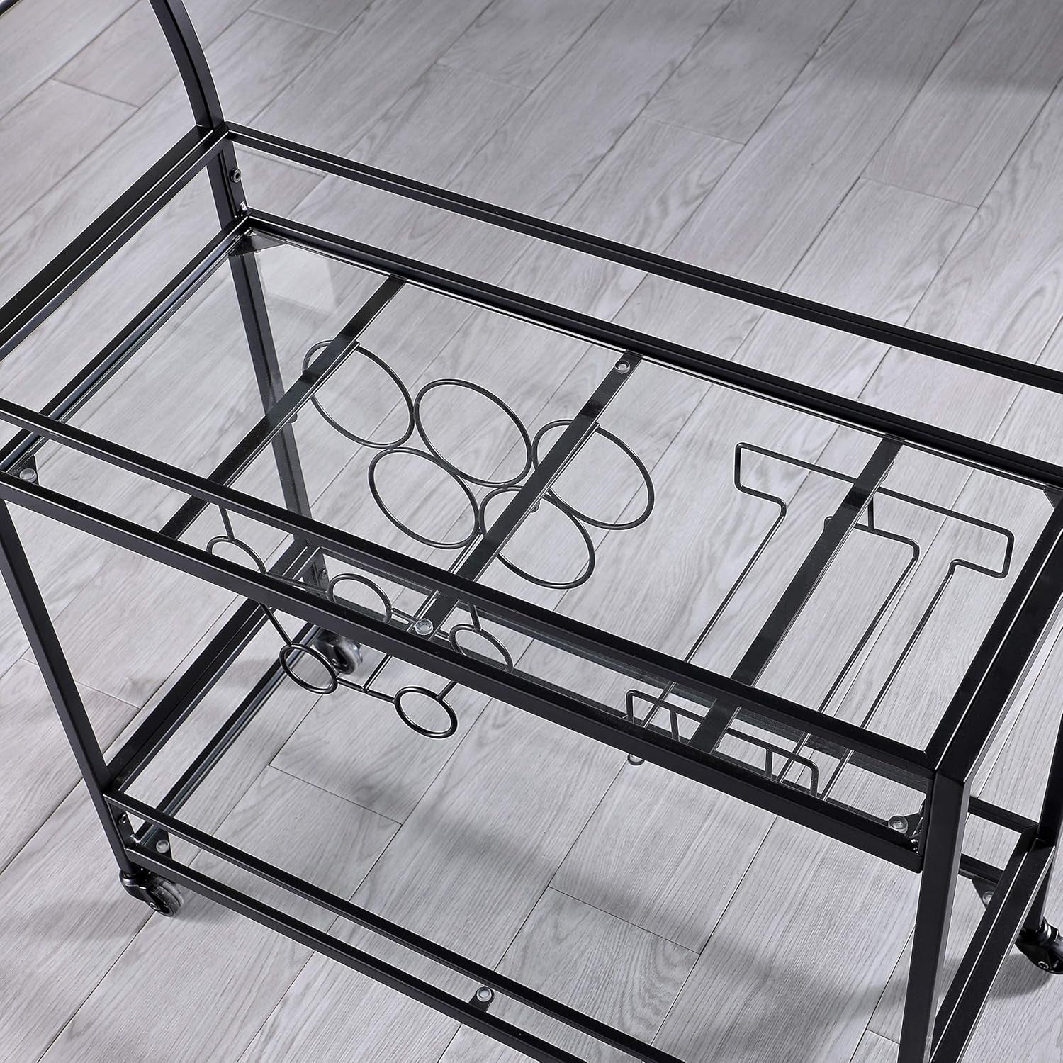 & Co. Black Francesca Bar Cart, 2 Tier Mobile Mini Bar, Kitchen Serving Cart and Coffee Station with Storage for Wine and Glasses, Metal and Glass, Modern