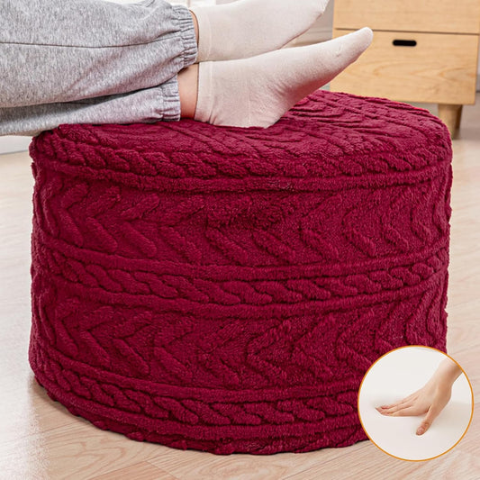 Boucle Pouf Ottoman and Foot Rest 20 X 20 X 14 Inches Floor Pouf Foot Stool Home Decor for Couch Sofa Bean Bag Chairs Red Wine