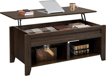 Lift Top Coffee Table with Hidden Storage Compartment & Seperated Lower Shelf, Lift up Coffee Table, Rising Tabletop Dining Table for Living Room, 39.5 in L, Espresso
