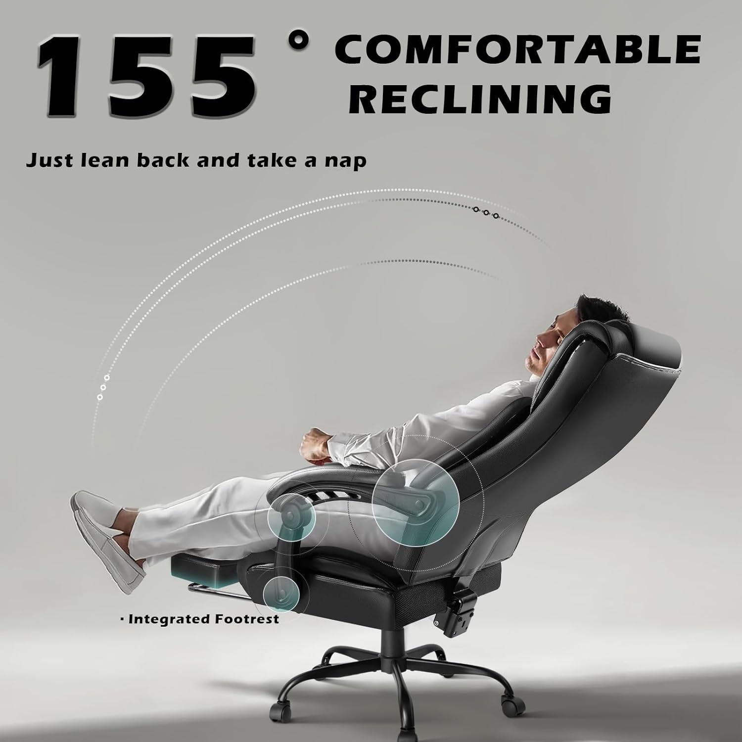 400Lbs Executive Office Chair with Foot Rest, Heavy Duty Big and Tall Desk Chair, Ergonomic High Back PU Leather Computer Chairs (Black)