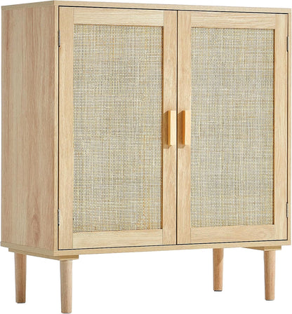 Rattan Cabinet, Buffet Cabinet with 2 Magnetic Doors and Adjustable Shelves, Sideboard Buffet for Hallway, Entryway, Living Room, or Kitchen, Natural