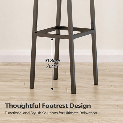 Set of 2 Bar Stools, Tall Bar Stool with Backrest and Footrest, Tall Bar Chairs, Industrial Style Counter Height Bar Stool for Dining Room, Kitchen, Rustic Brown