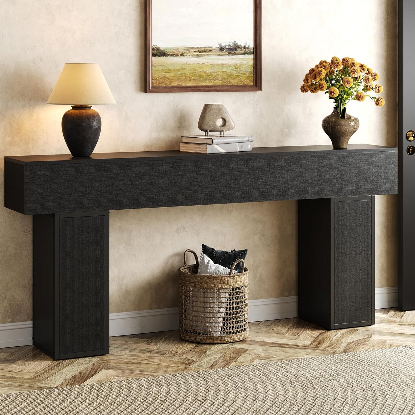 70.9-Inch Long Console Table, Wooden Sofa Table behind Couch Tables, Farmhouse Entryway Table Accent Table for Entrance, Hallway, Living Room, Foyer, Black