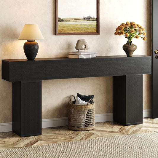70.9-Inch Long Console Table, Wooden Sofa Table behind Couch Tables, Farmhouse Entryway Table Accent Table for Entrance, Hallway, Living Room, Foyer, Black