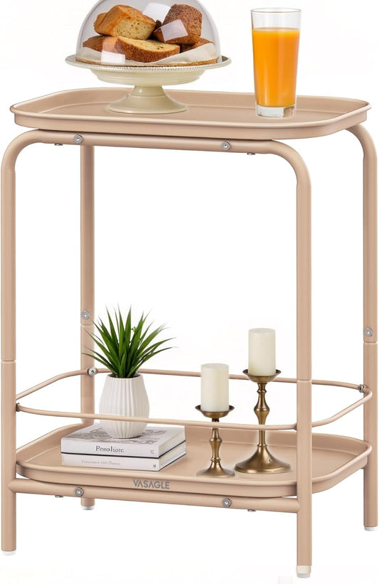 2-Tier Outdoor Table, Small Side End Table with Tray Storage, Bedside Nightstand for Living Room, Bedroom, Modern Style, Camel Brown ULET243K01