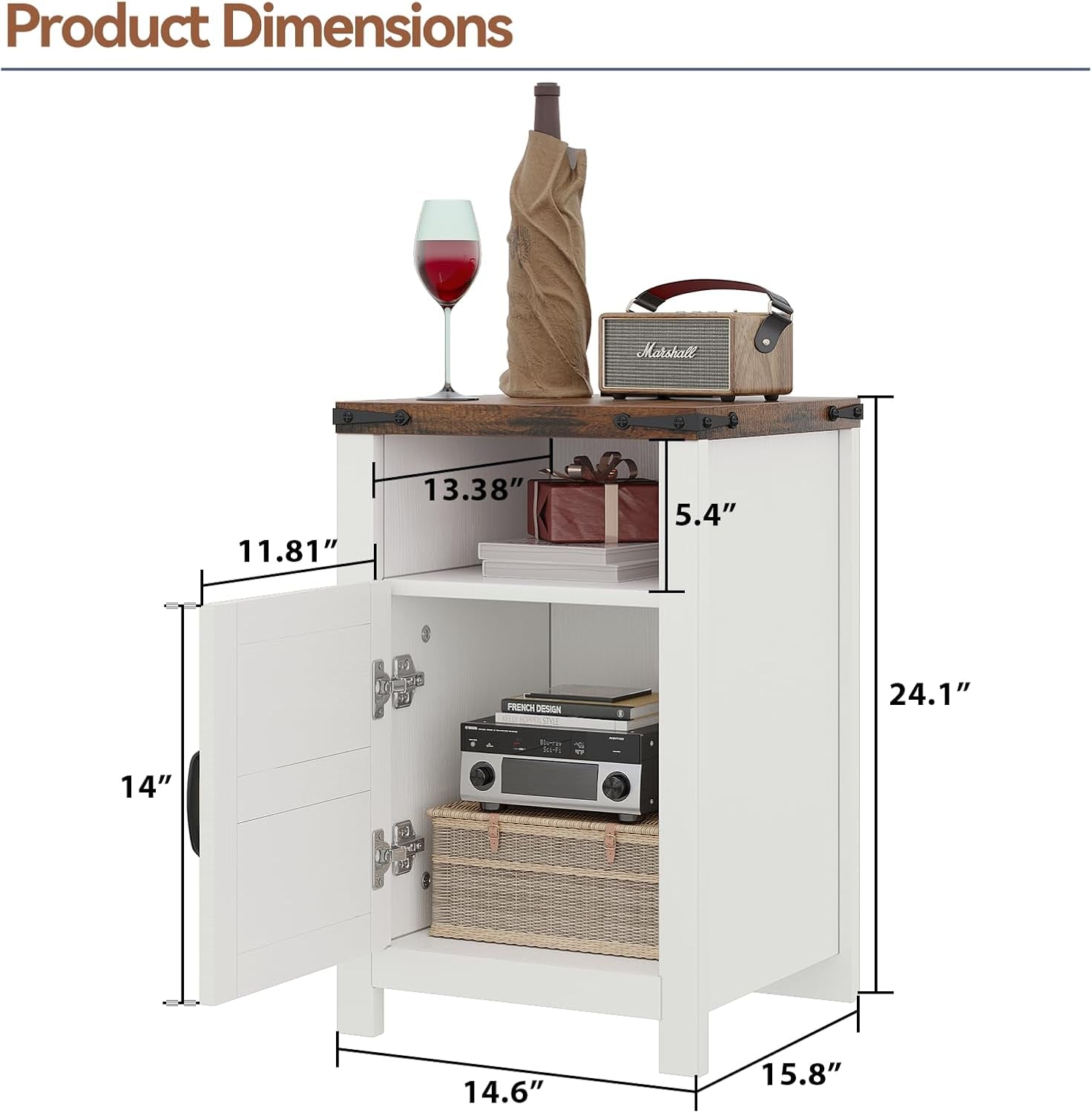 Farmhouse Nightstands with Charging Station, End Tables Set of 2 with Barn Door, Sofa Side Table with Storage Space for Bedroom, Living Room (White)