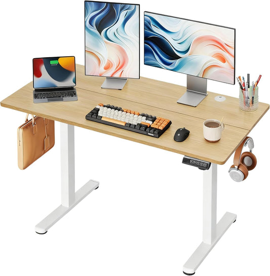 48 Inch Electric Standing Desk, 3 Adjustable Height Stand up Desk for Home Office, Ergonomic Sit to Stand Desk with LED Touchscreen, Headphone Hook, 3 Memory Preset Computer Desk (Maple)
