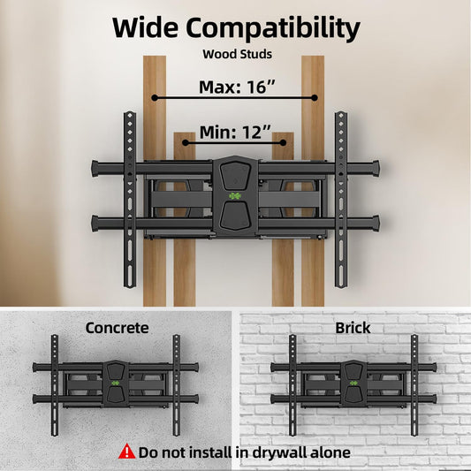 Full Motion TV Wall Mount for 42-82 Inch Tvs up to 120Lbs, TV Bracket with Articulating Swivel Tilt Extension Leveling, Television Mount for Max VESA 600X400Mm Fits 12/16" Wood Stud