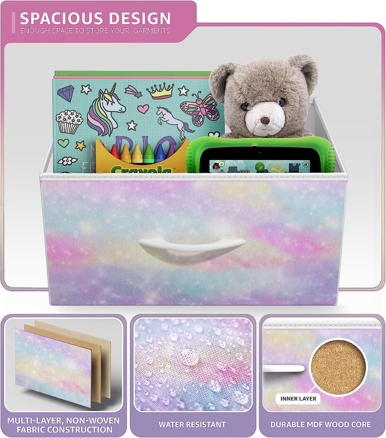 Kids Dresser with 6 Drawers - Storage Chest Organizer Nightstand - Steel Frame, Wood Top, Tie-Dye Fabric Bins for Clothes - Wide Furniture for Bedroom, Hallway, Nursery, Closet, & Apartment