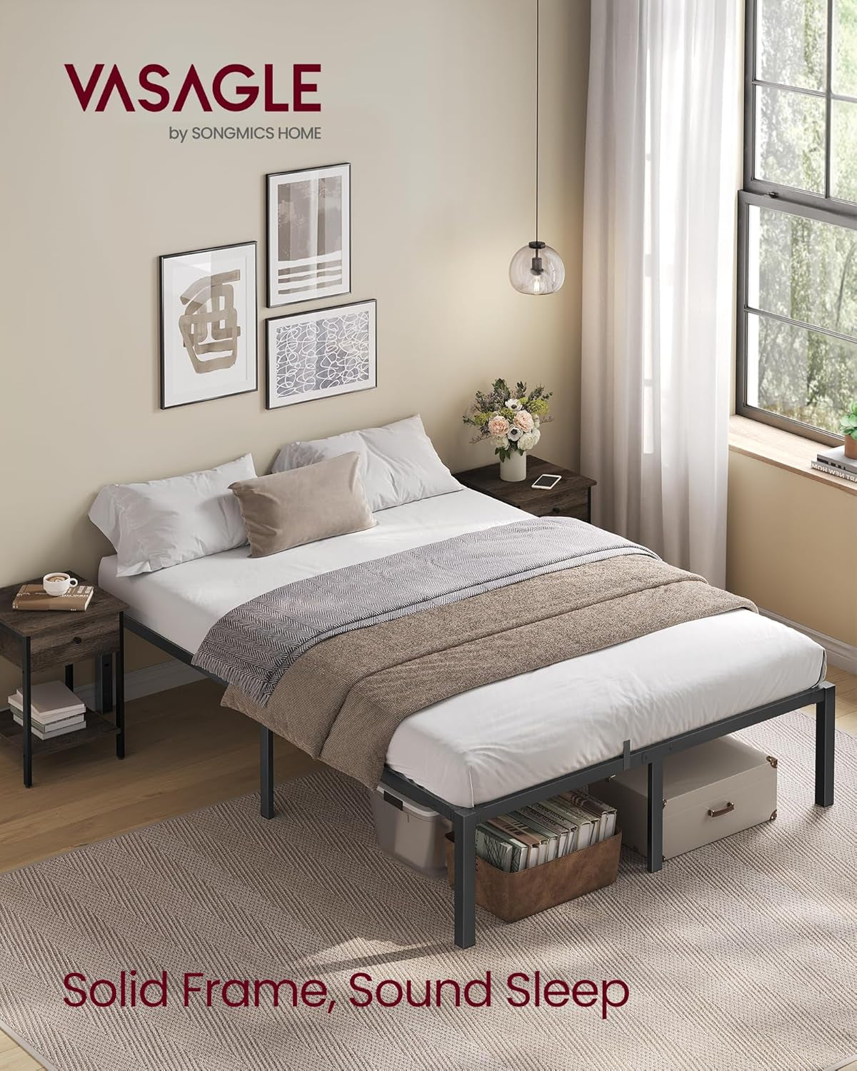 Superfast Assembly, Metal Queen Bed Frame, Heavy-Duty Platform Bed Frame Queen Size, 1500 Lb Weight Capacity, Steel Slats, No Box Spring Needed, Ink Black and Forest Green URMB871B01