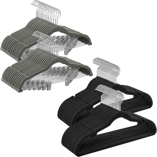 Coat Hangers and Pants Hangers Bundle, Set of 50 Velvet Hangers, Set of 30 Velvet Hangers with Adjustable Clips, Black and Gary UCRF029B05 and UCRF12V30