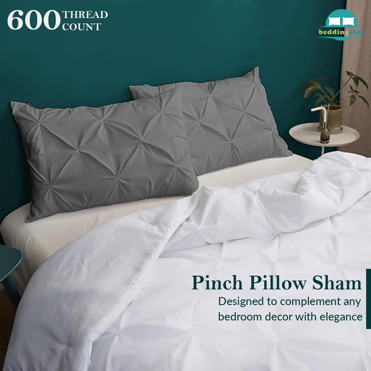 King Pillow Shams Set of 2 Pinch Pleated Dark Grey Pillow Shams King Size 20X36 Pillow Covers 100% Egyptian Cotton 600 TC Soft Skin Friendly Cushion Cover Cases Pinch Decorative Pillow Shams for Bed