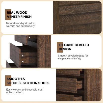 Modern 9 Drawer Dresser for Bedroom, Wide Chest of Drawers with Anti-Tipping Device, Wooden Storage Cabinet and TV Stand for Closet, Living Room or Hallway,Brown