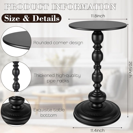 2 Set Pedestal Metal round Side Table Small Black End Table Vintage Sofa Coffee Drink Tables for Small Space Matte Modern Drink Tables for Sofa, Living Room, Bedroom, Bed, 11.8"W X 20.47"H