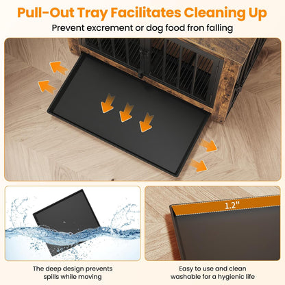 Dog Crate Furniture, Dog Crate End Table for Medium and Large Dogs,Wooden Cage Kennel Furniture Indoor, Modern Dog Crate with Multi-Purpose Removable Tray, Double-Doors Dog Furniture