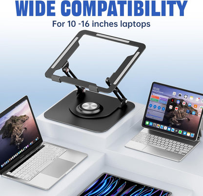 Laptop Stand for Desk, Adjustable Computer Stand with 360° Rotating Base, Ergonomic Laptop Riser for Collaborative Work, Foldable & Portable Laptop Stand, Fits for All 10-16" Laptops