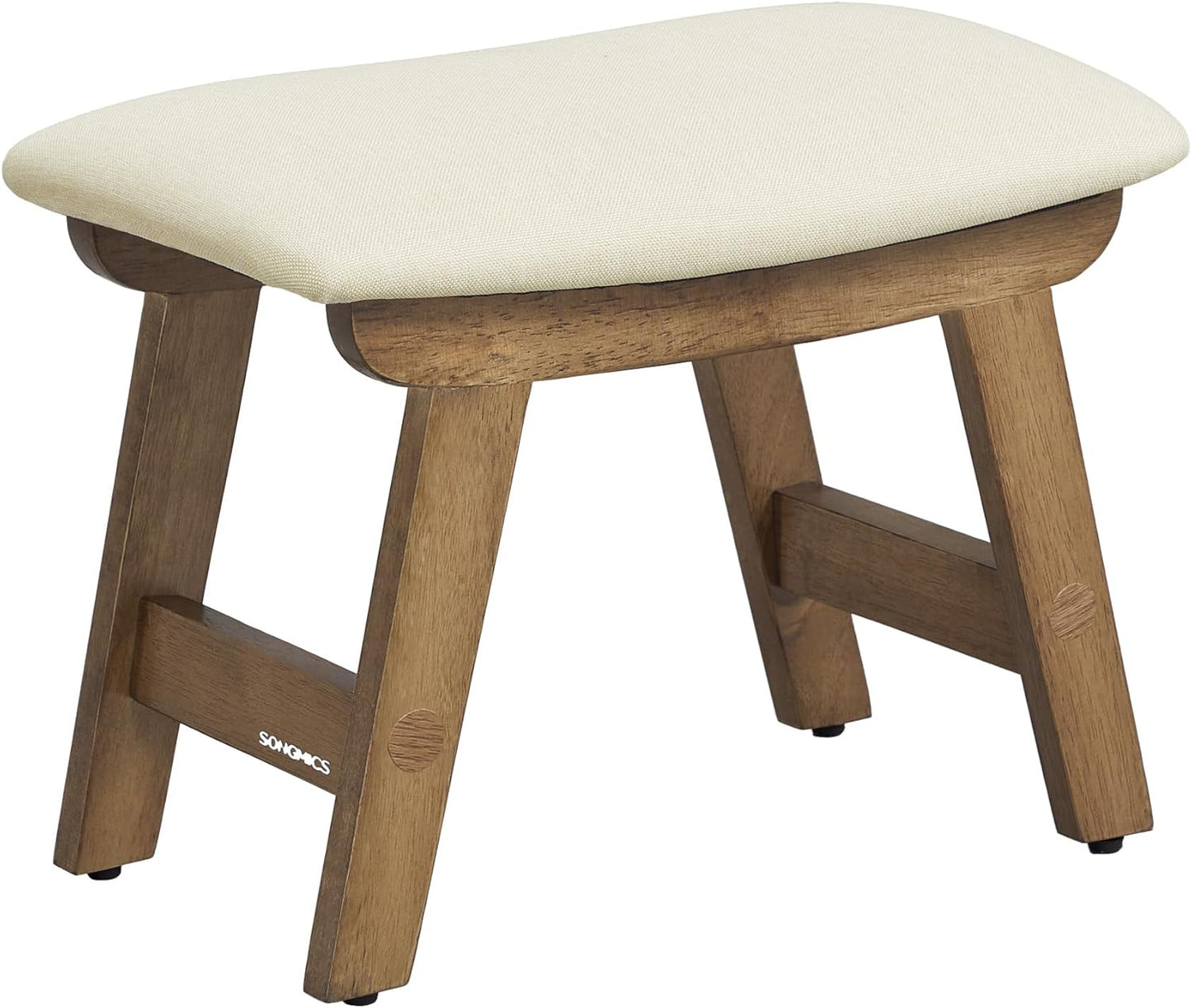 Foot Stool Ottoman, Padded Foot Rest under Desk with Solid Wood Frame, Removable Cover, for Living Room, 9.8 X 15.4 X 11.8 Inches, Summer Sand and Brown ULSF052LF01