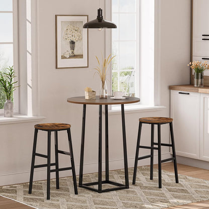 Bar Stools, Set of 2 round Bar Chairs with Footrest, 24.4 Inch Kitchen Breakfast Bar Stools, Industrial Bar Stools, Easy Assembly, for Dining Room, Kitchen, Rustic Brown BAHR0201Z