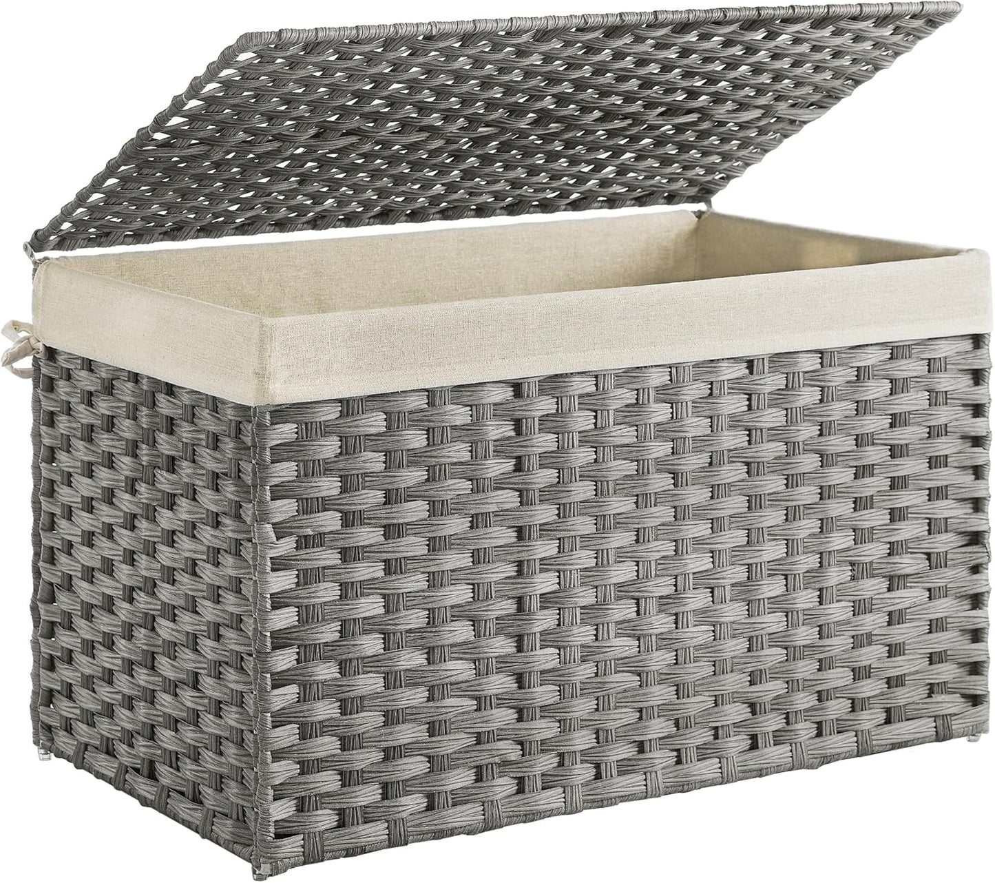 Storage Basket with Lid, 42.3 Gallon (160L) Storage Bin, Woven Blanket Storage Basket with Handles, Foldable, Removable Liner, Metal Frame, for Bedroom, Laundry Room, Brown URST76BR